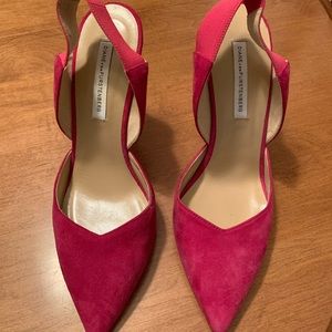 Diane Von Furstenberg pink suede sling back shoes.